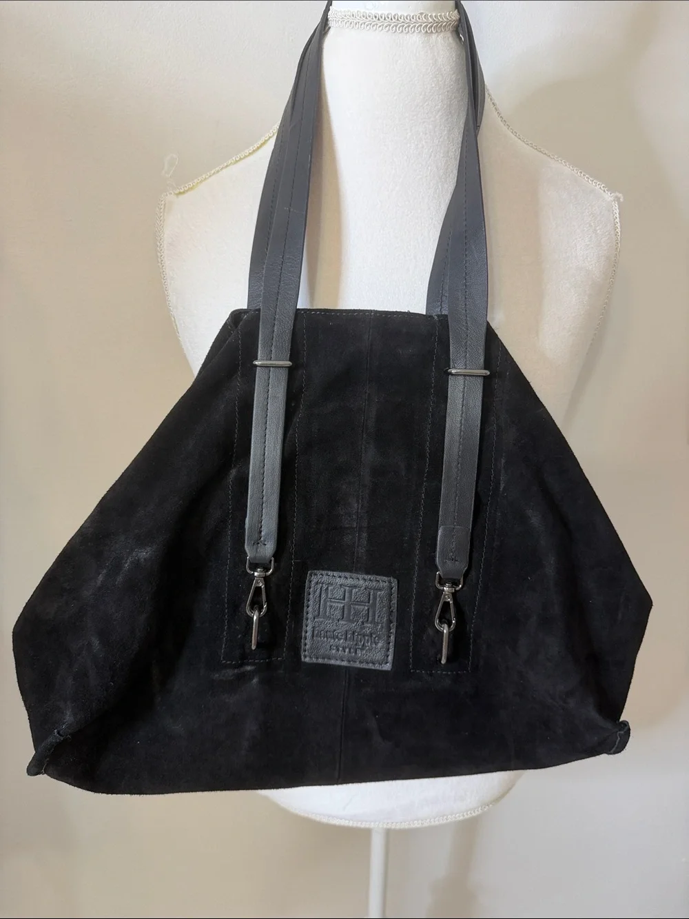 HAUTE HIPPIE, Black Suede Tote Bag with dual Straps